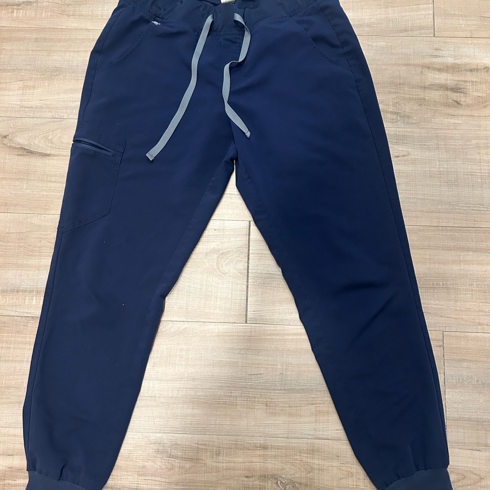Figs Navy Jogger Pants with Light Gray Drawstring